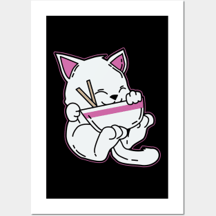 Cute Japanese Anime Ramen Cat T-Shirt Gift Manga Posters and Art